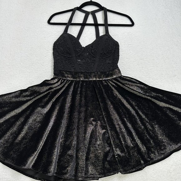 bebe Women's Sweetheart Underwire See Through Lace Y2K Dress XS Black Gold Lined - Picture 1 of 12